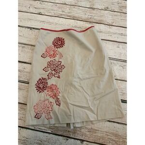 Ann Taylor Loft Tan Floral Beaded Pencil Skirt Red Trim Size 10 NWT